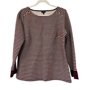 Talbots Burgundy Metallic Striped Long Sleeve Tunic Top 1X Petite Round Neck